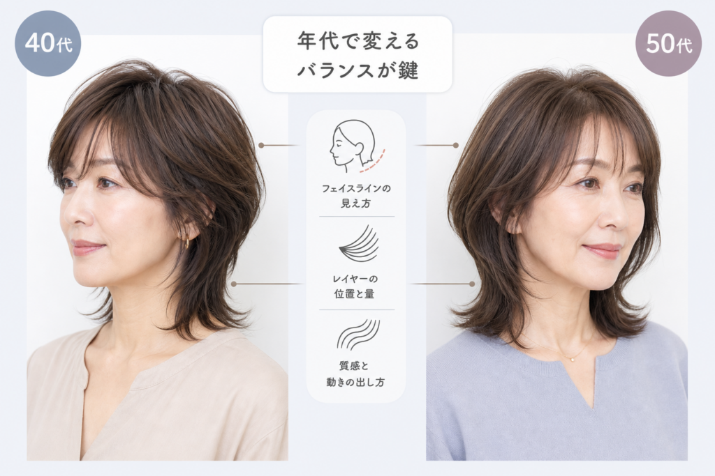 40代と50代“若見えウルフ”は何が違う?年代別で選ぶ似合う髪型バランス