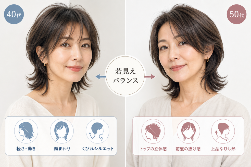 40代と50代“若見えウルフ”は何が違う?年代別で選ぶ似合う髪型バランス