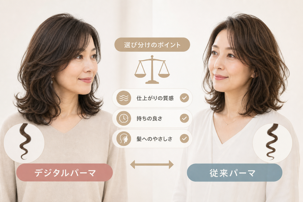 50代に最適なパーマの種類：デジタルパーマと従来パーマの選び分け