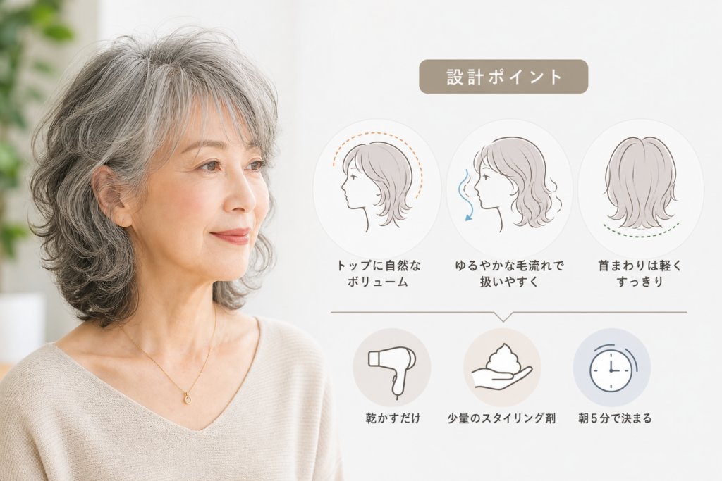 70代の髪変化に対応するミディアムパーマの設計ポイント