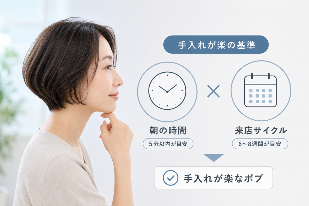 手入れが楽なボブの条件—朝の時間と来店サイクルで見える化する
