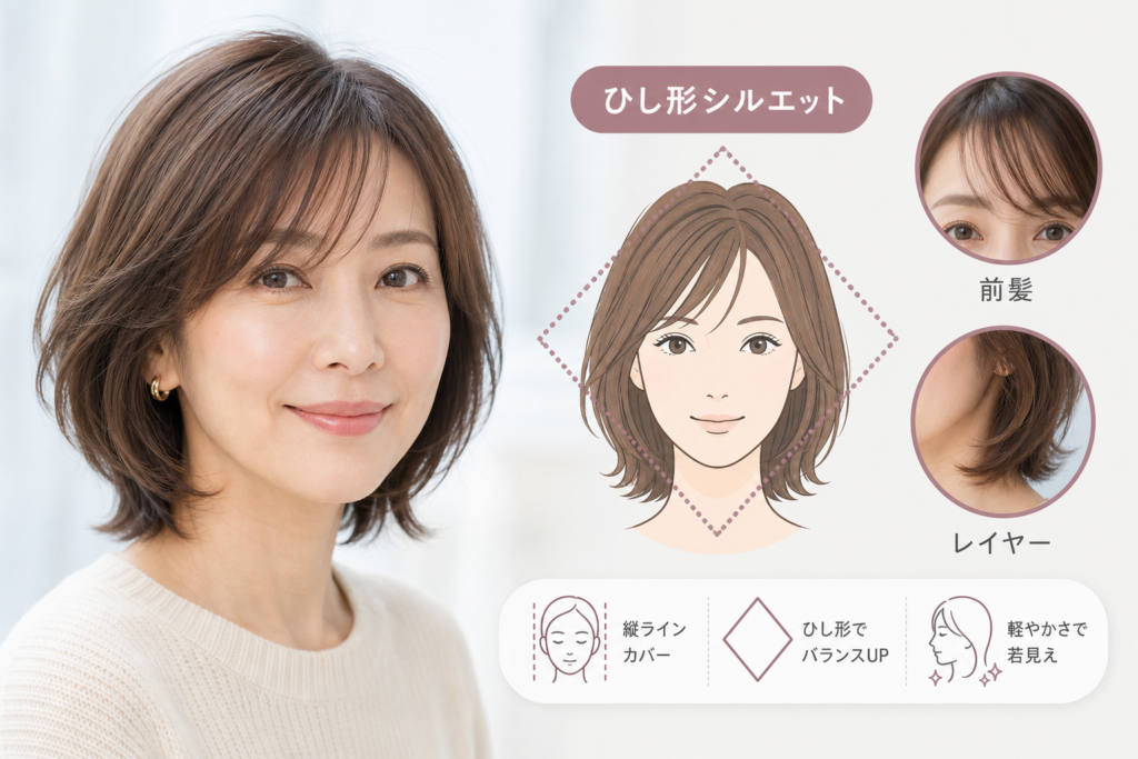 若く見える面長の王道ヘアとは?前髪やひし形シルエット・レイヤーでぐっと若返るコツ
