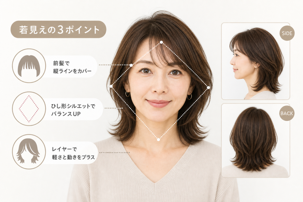若く見える面長の王道ヘアとは?前髪やひし形シルエット・レイヤーでぐっと若返るコツ