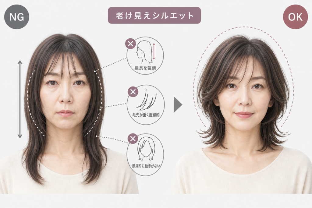 面長や老け顔がウルフボブで老けて見えるNGシルエットの特徴