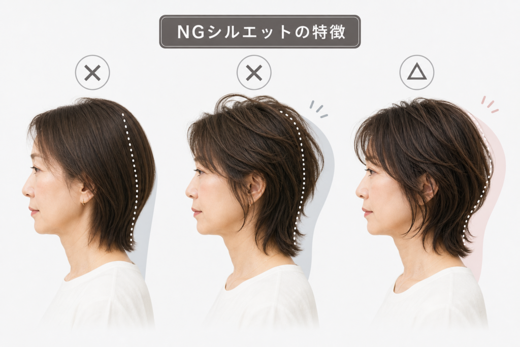 面長や老け顔がウルフボブで老けて見えるNGシルエットの特徴