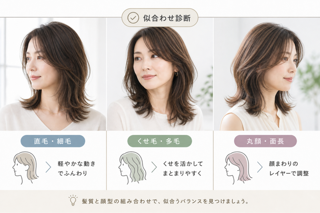 髪質・顔型別の診断で見つける自分に合ったミディアムレイヤー