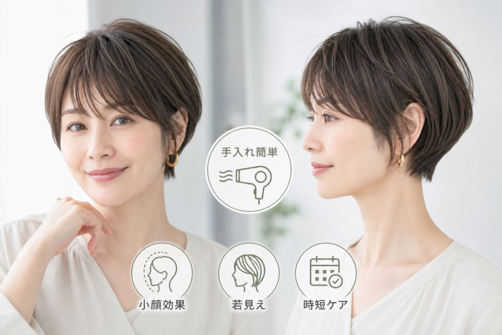 30代40代50代の面長向けショートヘア：若く見えて手入れも楽に