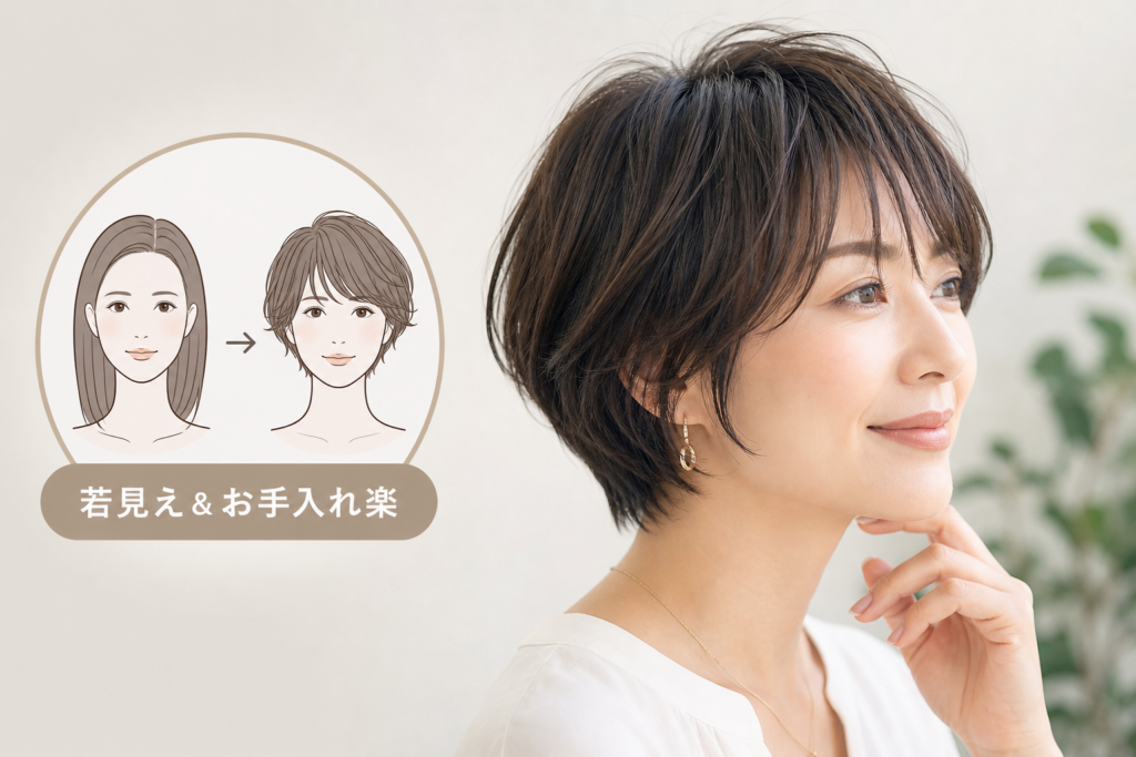 30代40代50代の面長向けショートヘア：若く見えて手入れも楽に