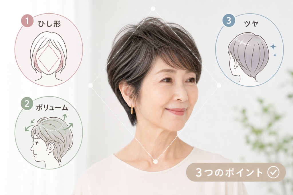 60代70代に似合うショートの条件|ひし形・ボリューム・ツヤの3軸