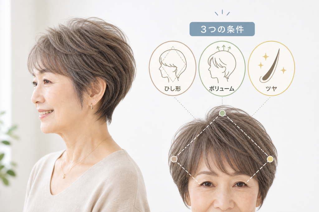 60代70代に似合うショートの条件|ひし形・ボリューム・ツヤの3軸