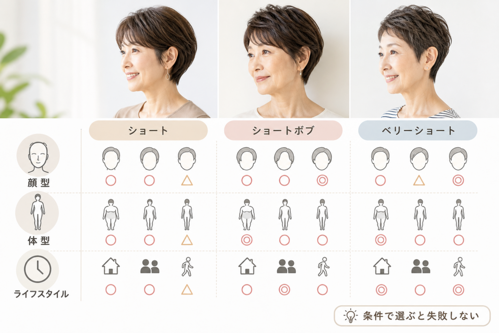 60代・70代に似合うショート・ショートボブ・ベリーショートを顔型×体型×ライフスタイルで選ぶ