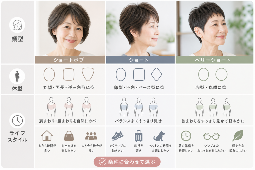 60代・70代に似合うショート・ショートボブ・ベリーショートを顔型×体型×ライフスタイルで選ぶ