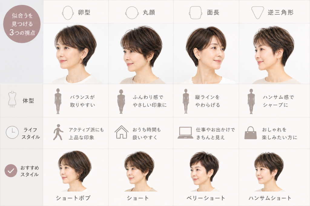 60代・70代に似合うショート・ショートボブ・ベリーショートを顔型×体型×ライフスタイルで選ぶ