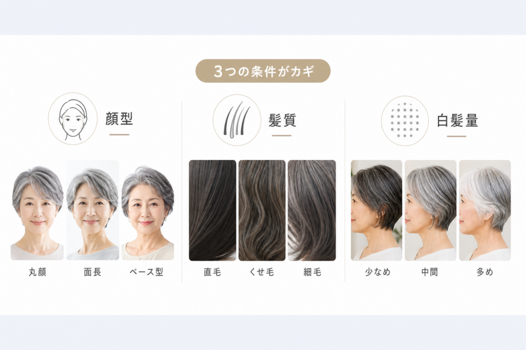 70代のボブ選びを左右する顔型・髪質・白髪量の条件