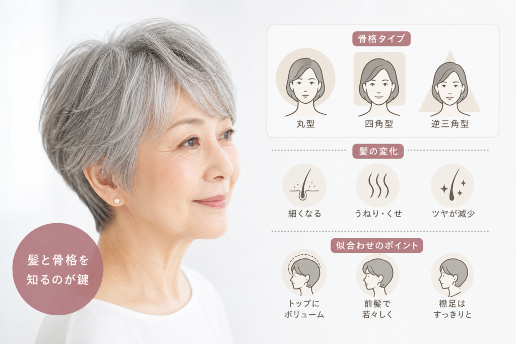 70代の髪・骨格を知るとショートで失敗しない!理想の70歳ショートヘアーへ