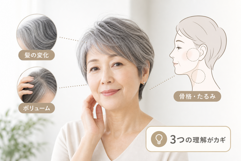70代の髪・骨格を知るとショートで失敗しない!理想の70歳ショートヘアーへ