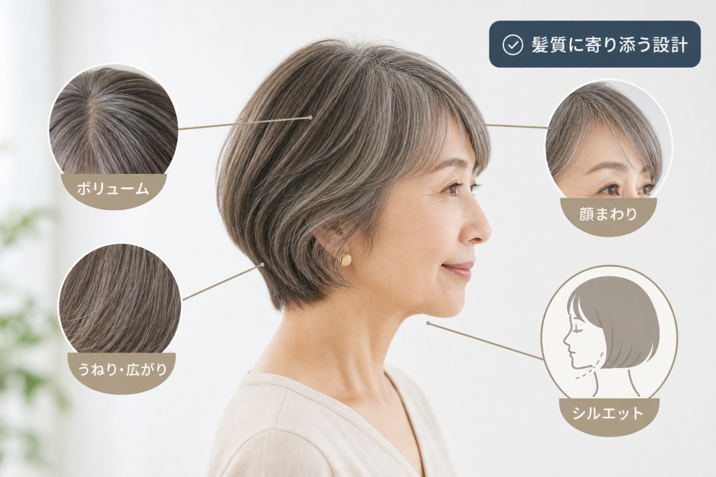 70代の髪質変化に対応した若見えボブのアプローチ