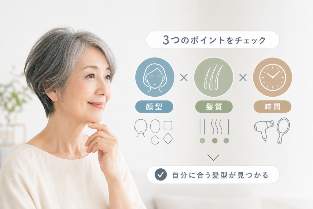 70代女性向けセルフ診断｜顔型・髪質・時間から最適な髪型を選ぶ