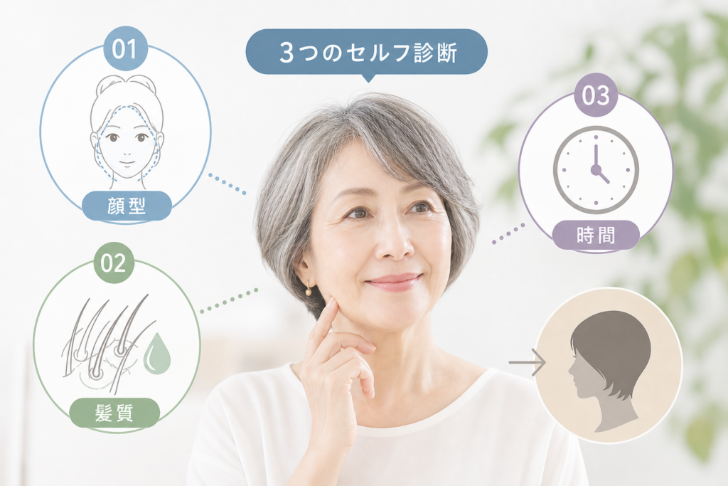 70代女性向けセルフ診断｜顔型・髪質・時間から最適な髪型を選ぶ