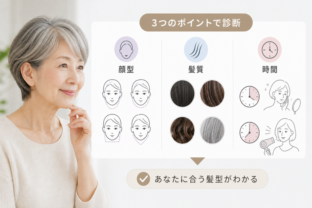 70代女性向けセルフ診断｜顔型・髪質・時間から最適な髪型を選ぶ