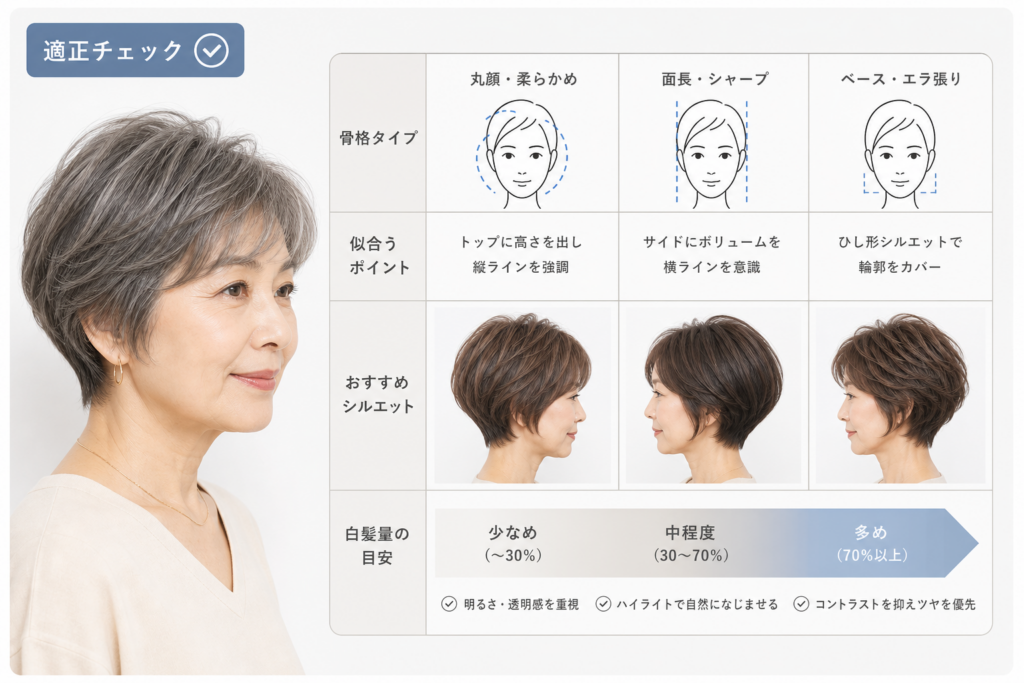 70歳に似合うショートボブの条件・骨格別や白髪量で判断する適正チェック
