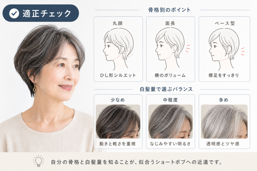 70歳に似合うショートボブの条件・骨格別や白髪量で判断する適正チェック