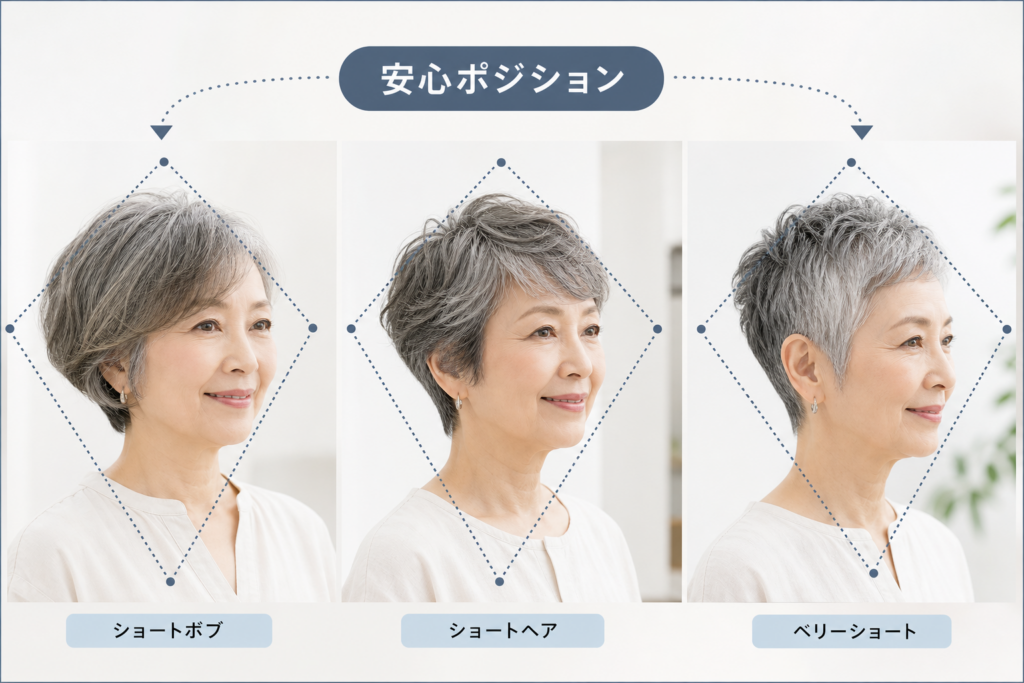 70歳のくせ毛に似合うショートヘア・ショートボブ・ベリーショートの「安心ポジション」