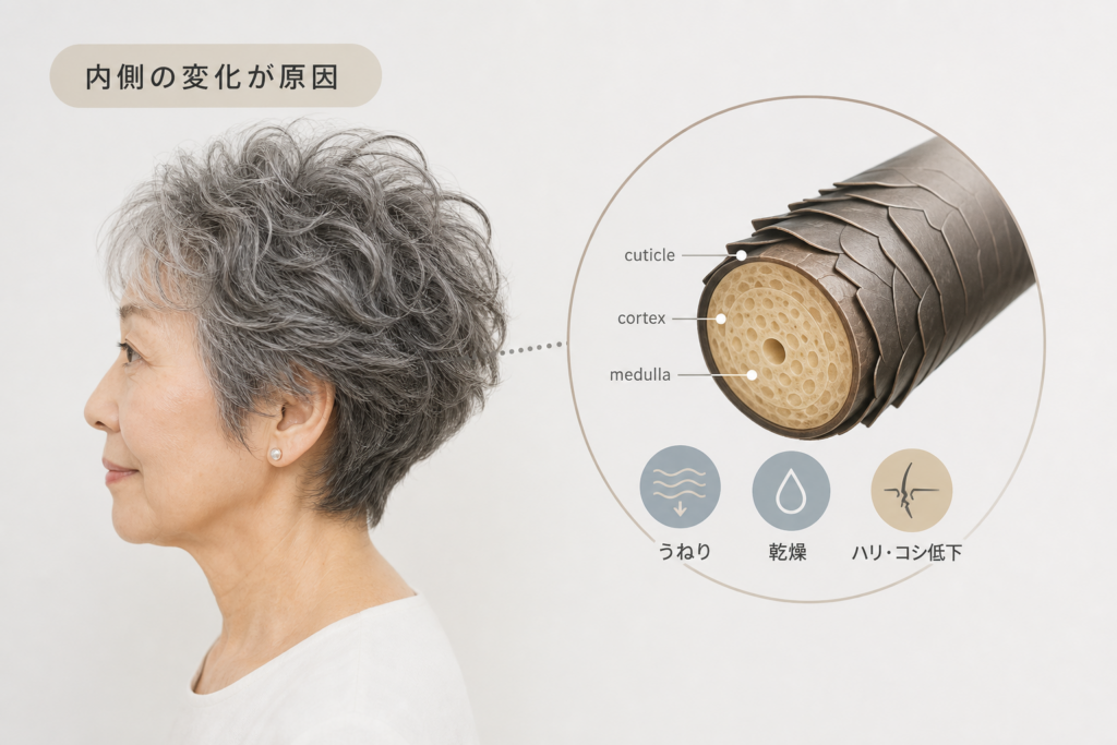 70歳のくせ毛ショートヘアが難しい本当の原因は髪の内側の変化