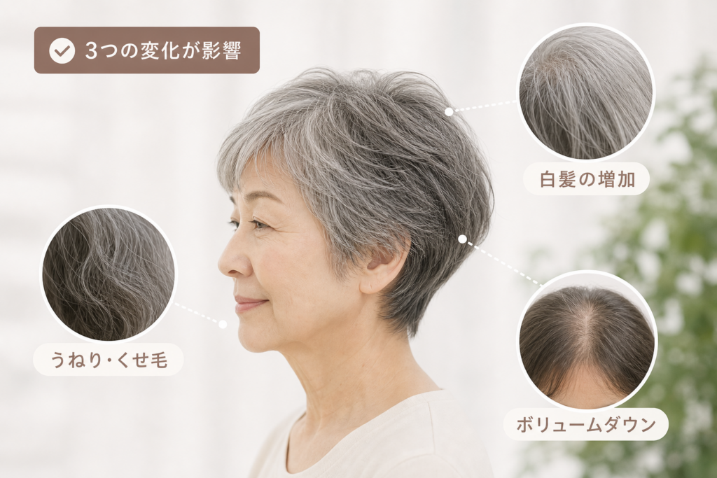 70歳の髪が変わる理由｜白髪・ボリュームダウン・うねりのプロ分析