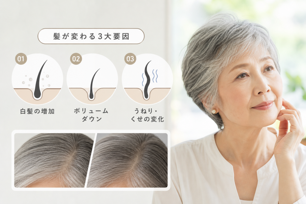 70歳の髪が変わる理由｜白髪・ボリュームダウン・うねりのプロ分析