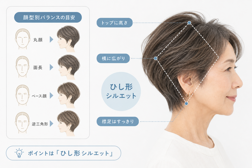 70歳ショートカットを失敗させない顔型別ひし形シルエットと設計