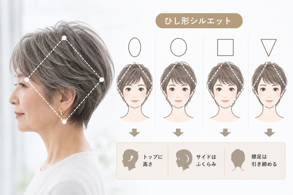 70歳ショートカットを失敗させない顔型別ひし形シルエットと設計
