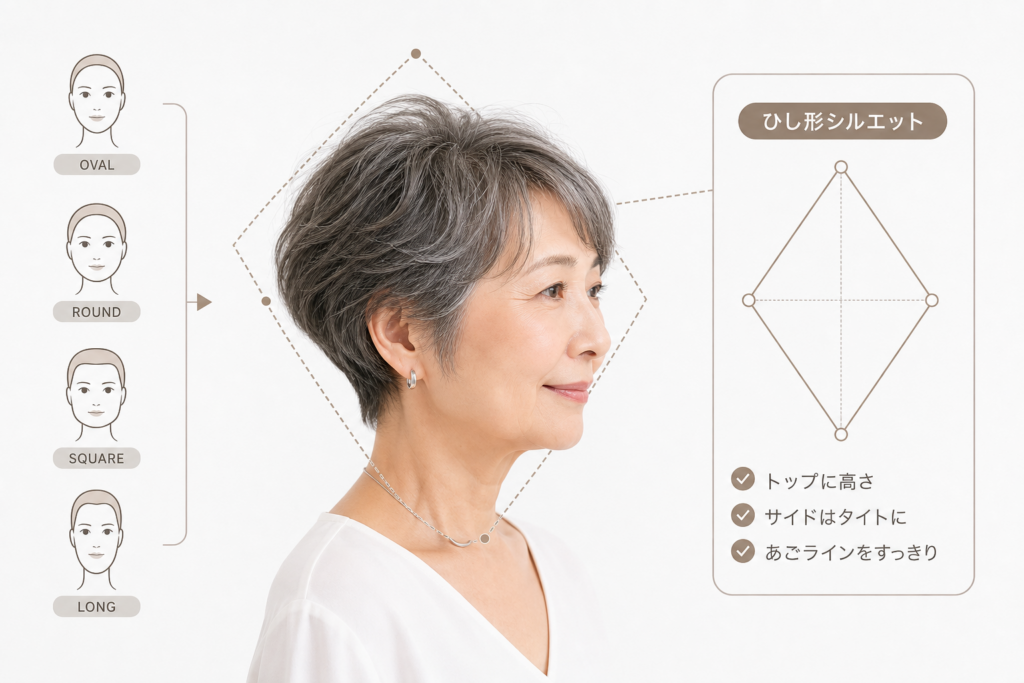 70歳ショートカットを失敗させない顔型別ひし形シルエットと設計