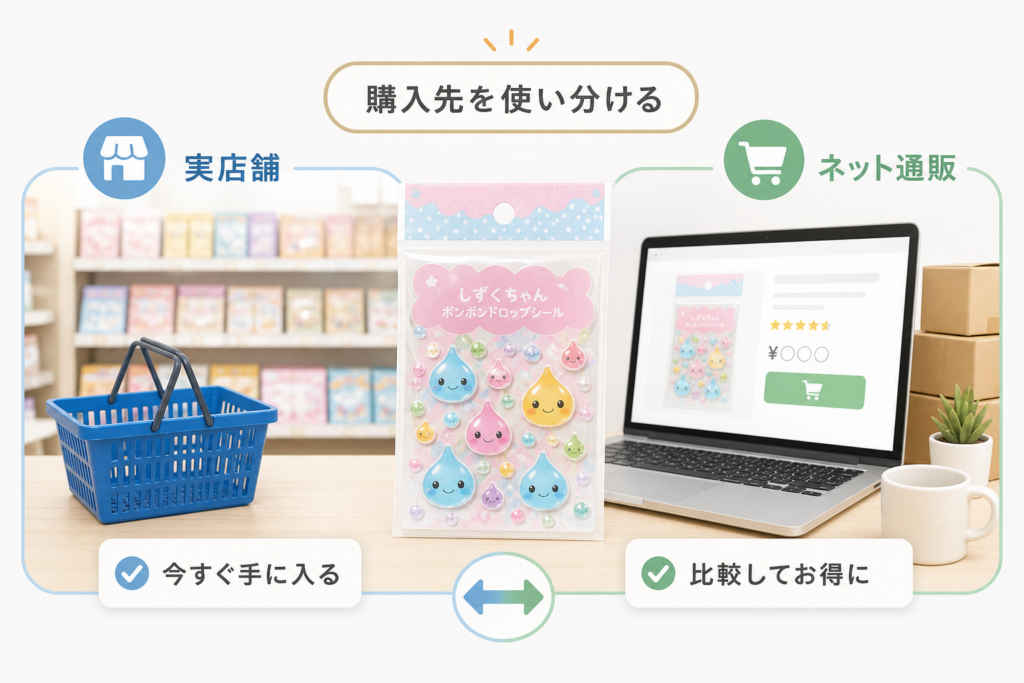 しずくちゃんボンボンドロップシールが買える場所と実店舗・ネット別の攻め方