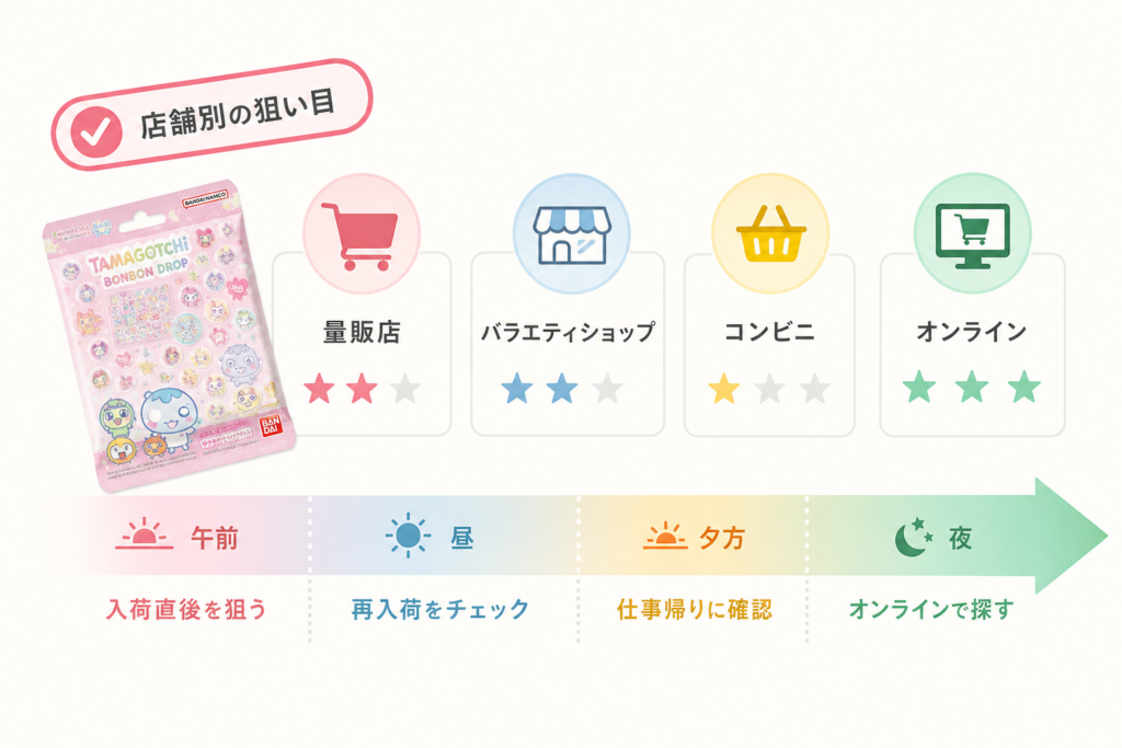 たまごっちのボンボンドロップシールはどこで売ってる?店舗別の見つけやすさと狙い目タイミング