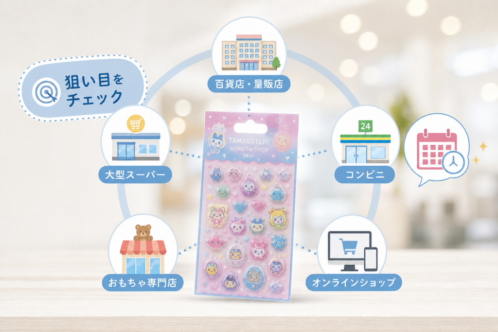 たまごっちのボンボンドロップシールはどこで売ってる?店舗別の見つけやすさと狙い目タイミング