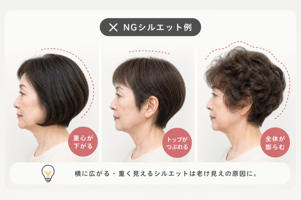 ショートカット70歳で絶対避けたい、おばさんぽく見えるNGシルエット図鑑