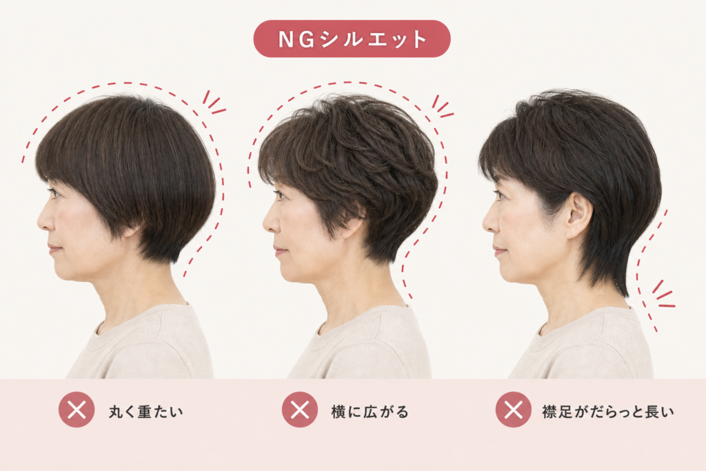 ショートカット70歳で絶対避けたい、おばさんぽく見えるNGシルエット図鑑