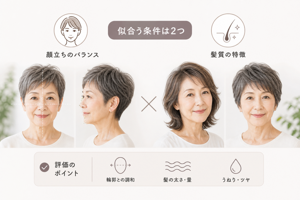 ベリーショートやミディアムレイヤーが70歳女性に似合うかの判断基準|顔立ちと髪質で変わる条件