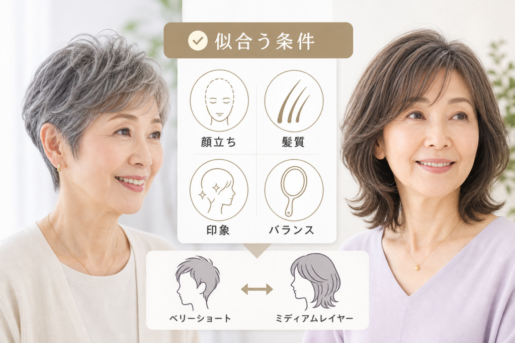 ベリーショートやミディアムレイヤーが70歳女性に似合うかの判断基準|顔立ちと髪質で変わる条件