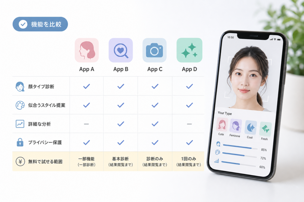 人気アプリの機能比較と無料でどこまで試せるか