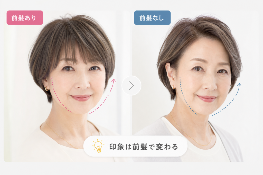 前髪あり/なしで変わる60代ショートボブの若見え・老け見えの分かれ目