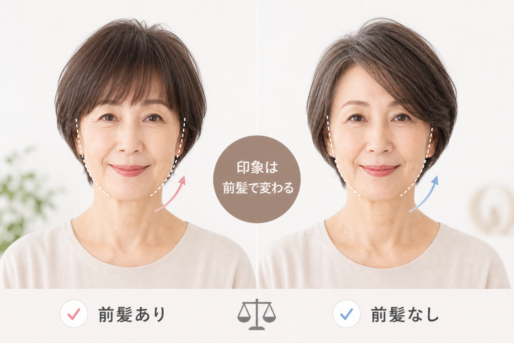 前髪あり/なしで変わる60代ショートボブの若見え・老け見えの分かれ目