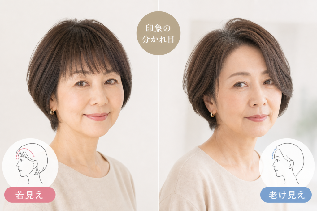 前髪あり/なしで変わる60代ショートボブの若見え・老け見えの分かれ目