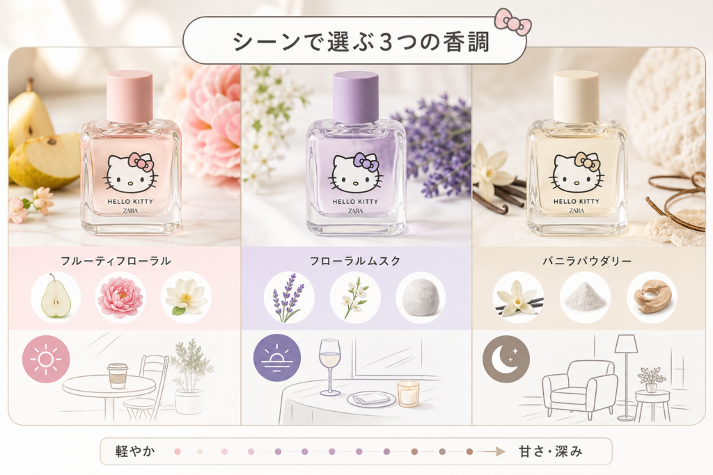 匂いの特徴をシーン別に比較・3種類の香調と似合う場面を丸わかりガイド