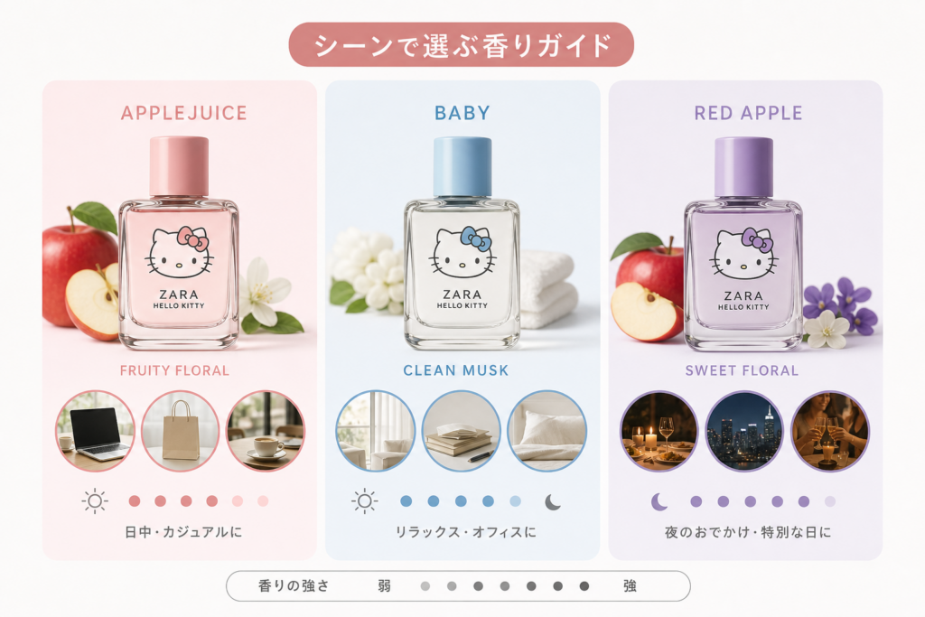 匂いの特徴をシーン別に比較・3種類の香調と似合う場面を丸わかりガイド