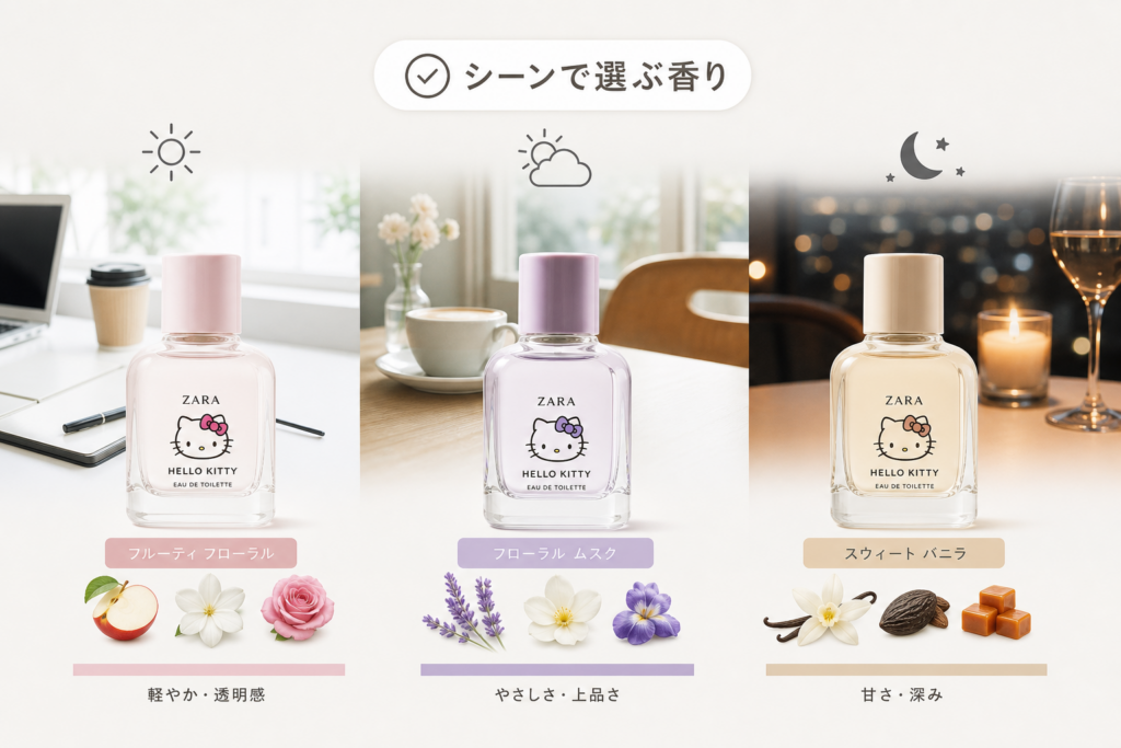 匂いの特徴をシーン別に比較・3種類の香調と似合う場面を丸わかりガイド