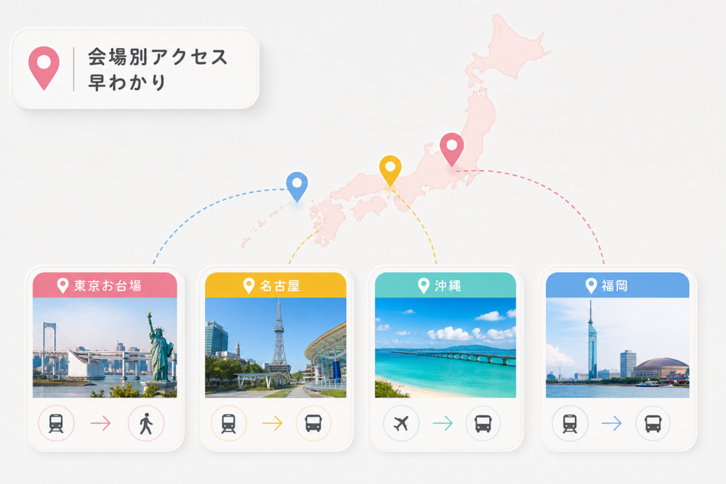 東京お台場・名古屋・沖縄・福岡の会場別アクセスと選び方ガイド