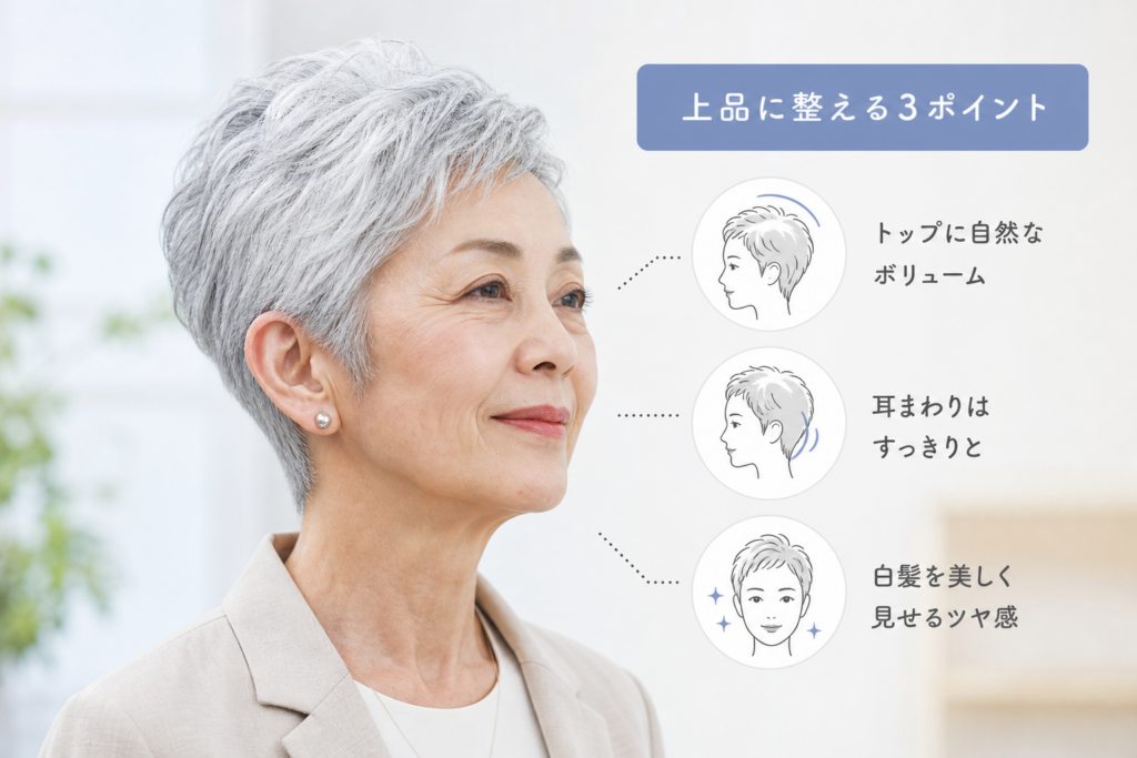 白髪・グレイヘア×ベリーショートで上品でかっこいい70代になる方法