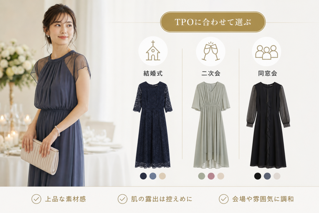 結婚式・二次会・同窓会で失敗しないドレスとワンピースの選択基準